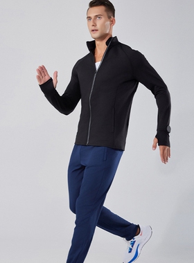 2025拉链瑜伽服男士带表孔长袖套指上衣户外立领跑步运动外衣速干