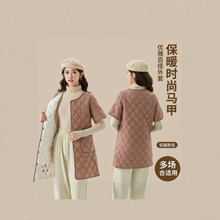 轻薄马甲女中长款 护肩防寒加绒保暖羽绒棉服内胆上衣外套 秋冬半袖