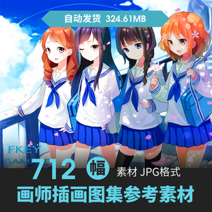 画师FKEY插画集厚涂少女人物线草稿场景原画动漫手绘设定临摹素材