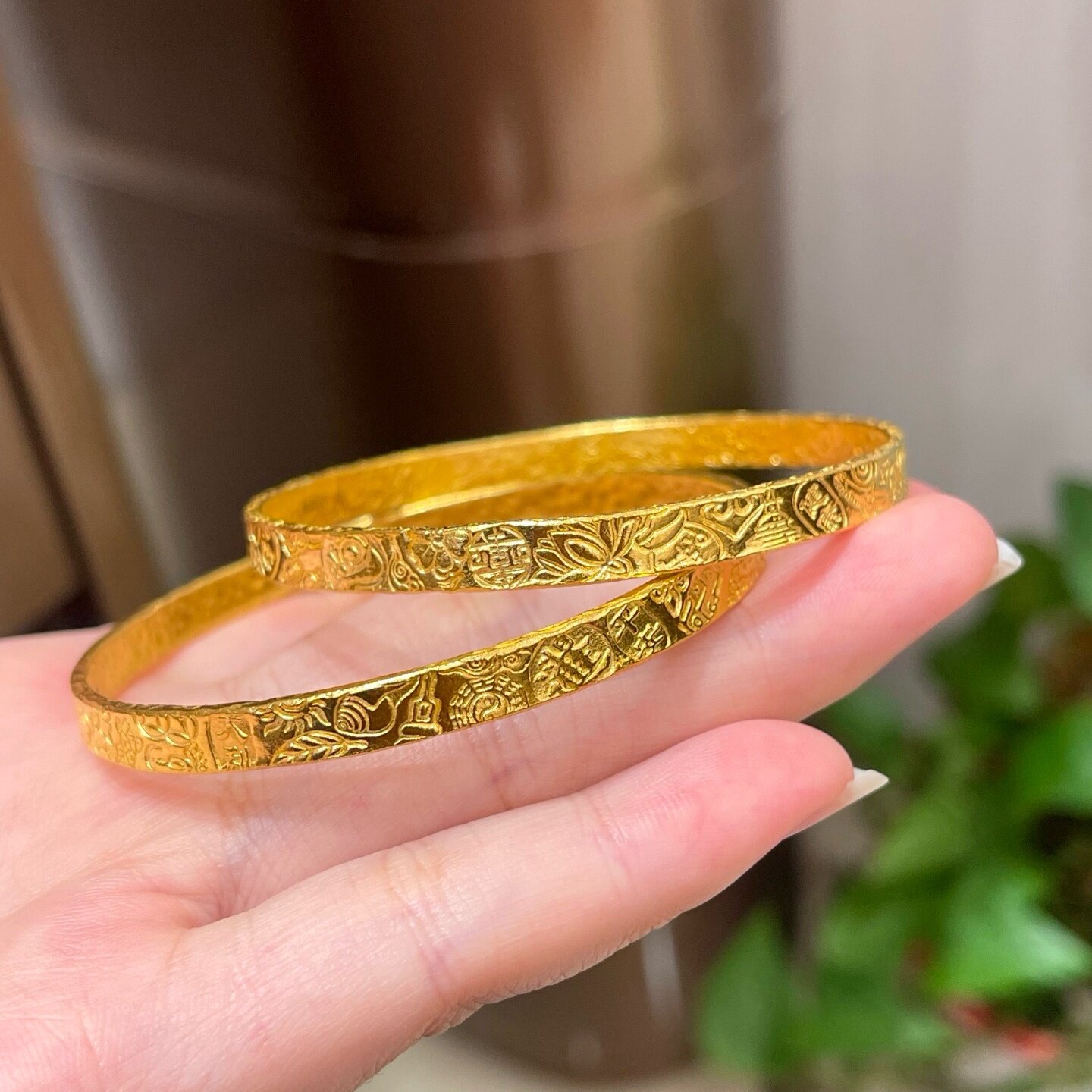 黄金古法吉言实心手镯 999足金情人节送女朋友妈妈生日礼物结订婚