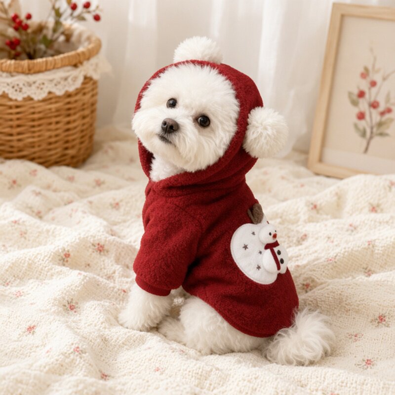 宠物衣服羊羔绒连帽卫衣韩版炸街博美比熊泰迪小型犬猫狗圣诞新年