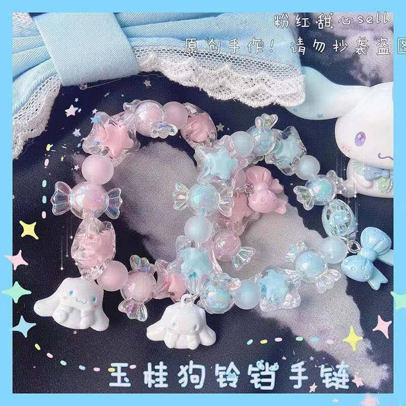 可爱水晶时尚串珠手镯糖果色手链闺蜜女孩玉桂狗手串发绳手饰女生