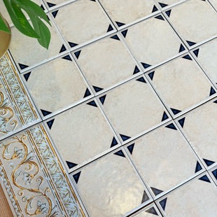 美式风格经典玄关复古小花砖地毯拼花造型全瓷花边仿古砖