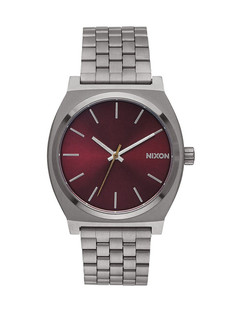 尼克松浅银钢枪灰色表带酒红色表盘防水中性手表送礼品物A0452073