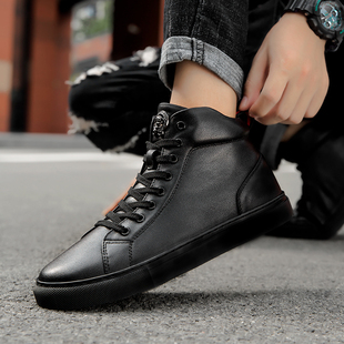 头层牛皮高帮棉鞋男秋冬加绒保暖真皮鞋男潮鞋大码4647高邦板鞋男