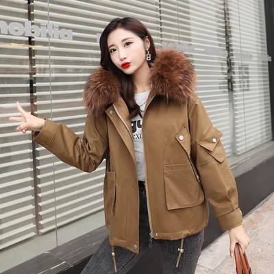 断码特价短款貉子毛领派克服小个子獭兔毛内胆皮草外套冬季可拆卸