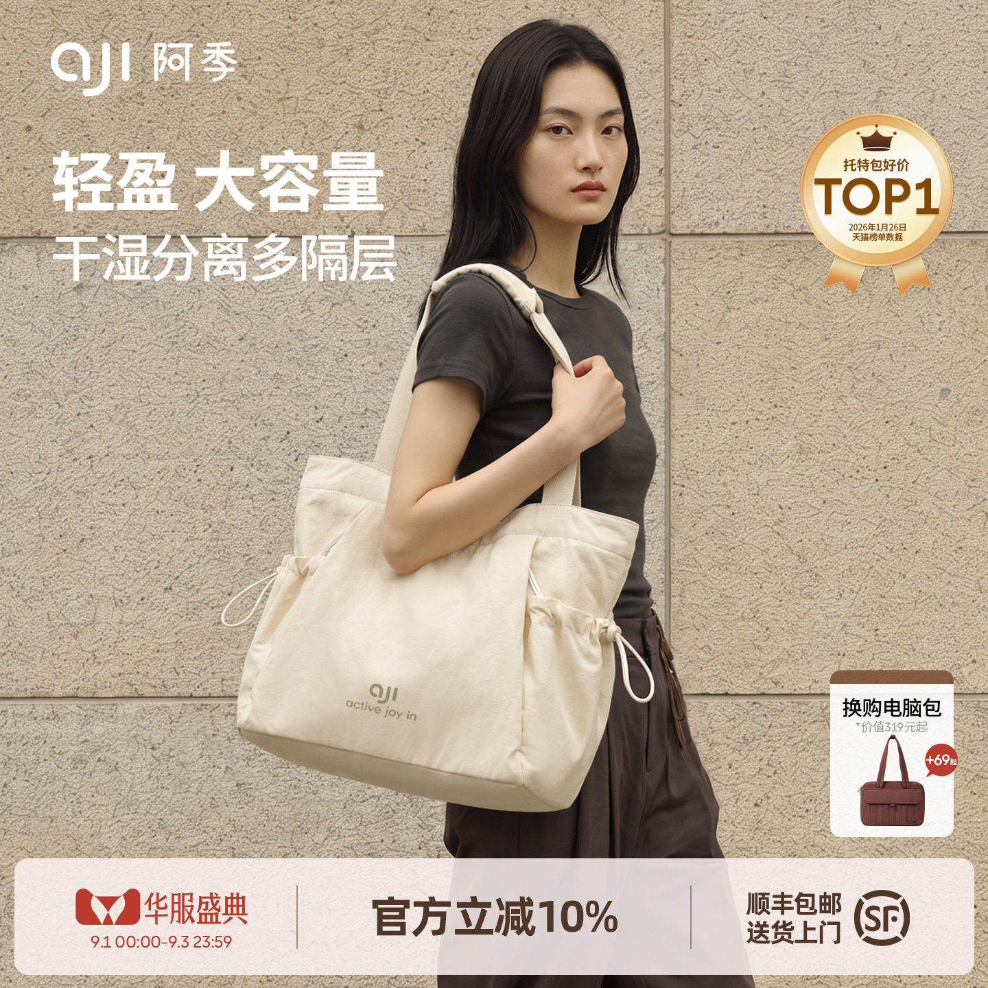 阿季新款高级感大容量托特包女帆布通勤轻便旅行大学生上课单肩包图片