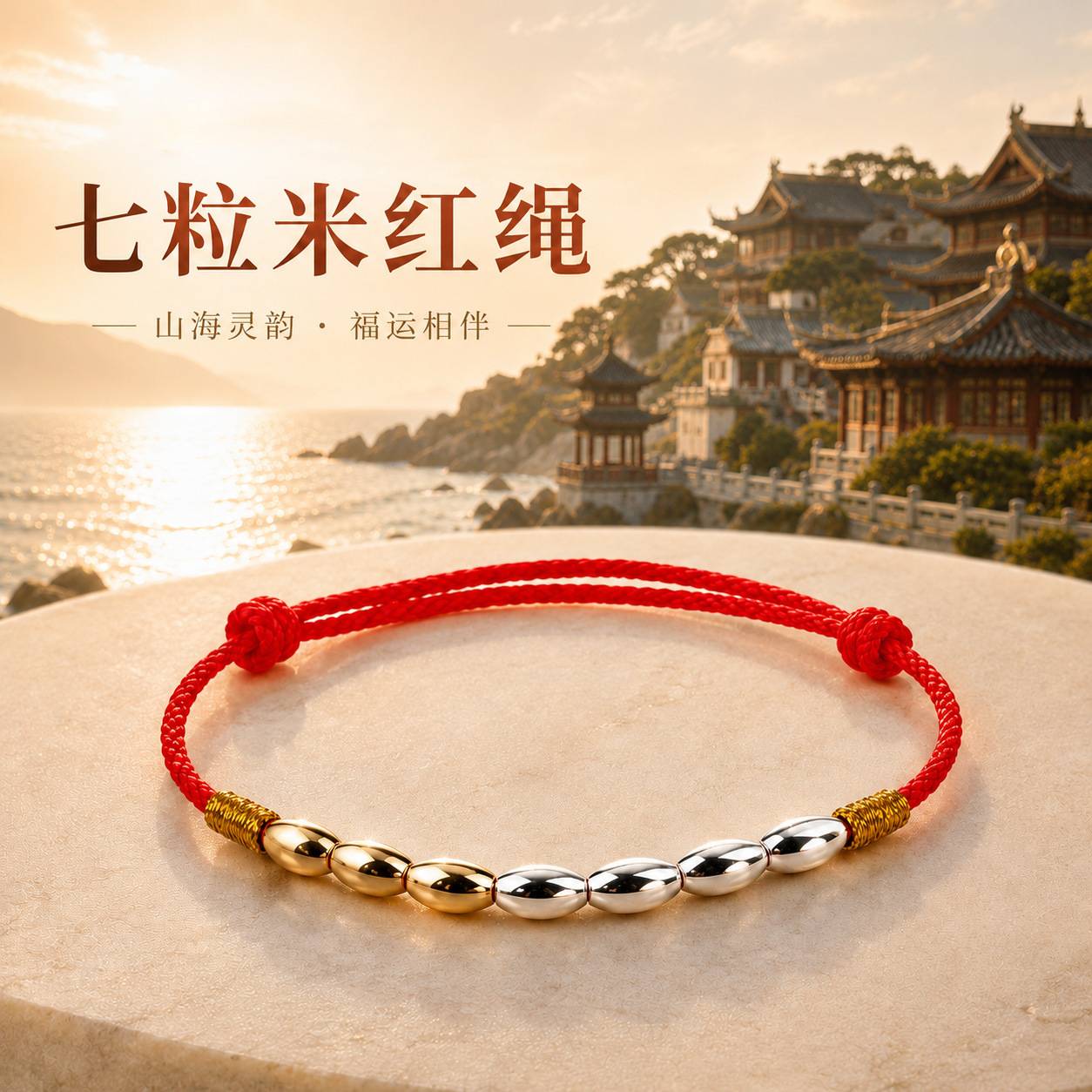【寺庙同款】七粒米本命年红绳男女生手绳情侣七夕情人节手链礼物