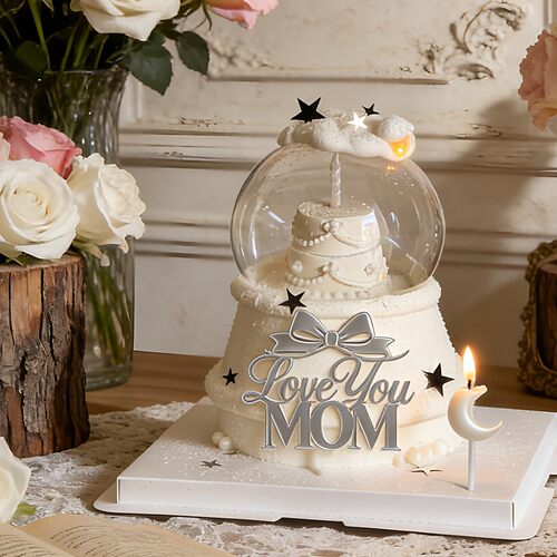 母亲节球形玻璃罩蝴蝶结蛋糕装饰