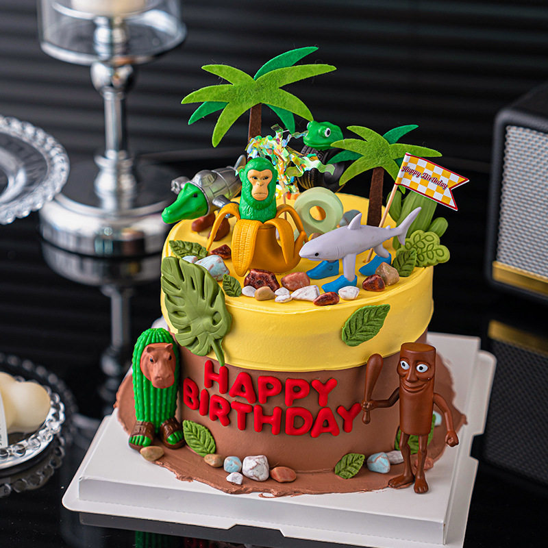网红卡通木头人山海经融合主题蛋糕装饰摆件椰子树儿童生日插件,节庆用品/礼品,节日装扮用品,淘宝优惠券,粉丝福利购,淘宝优惠卷