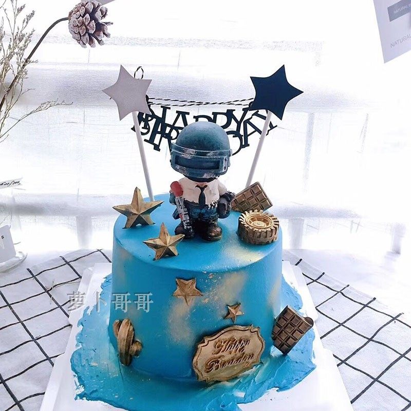 烘焙蛋糕装饰摆件 大吉大利q版吃鸡98k摆件 动漫吃鸡游戏人偶礼物