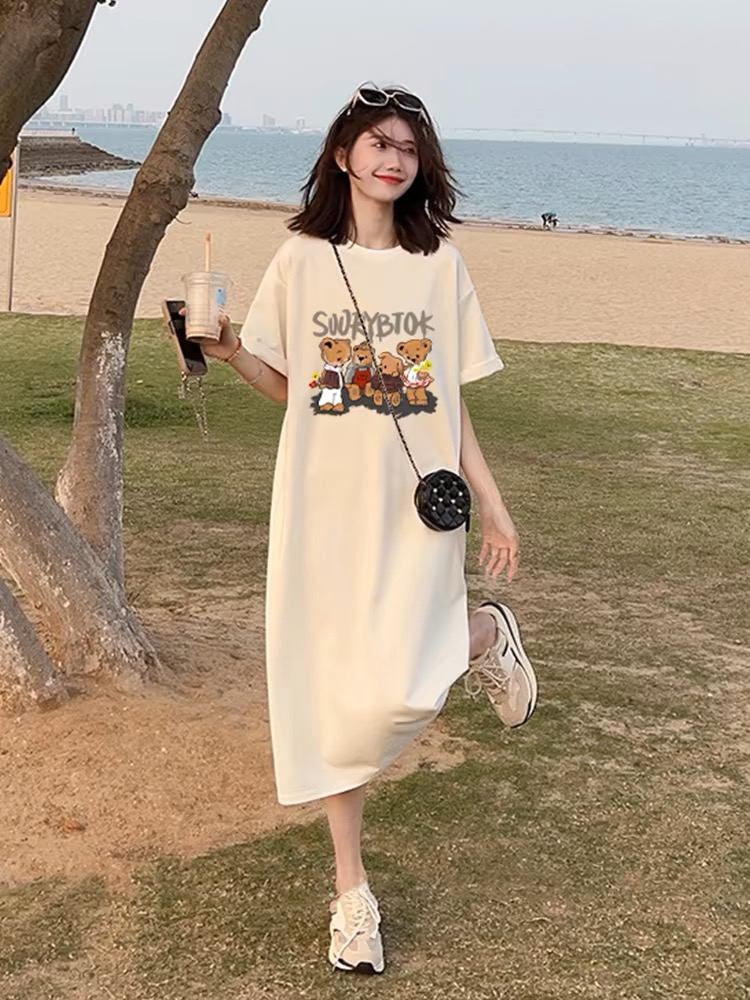 孕妇夏装连衣裙孕妈妈韩版新款时尚短袖宽松长款过膝孕妇裙子夏季