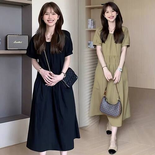 孕妇装夏季新款韩版大码宽松纯色潮妈洋气显瘦孕妇中长款连衣裙女