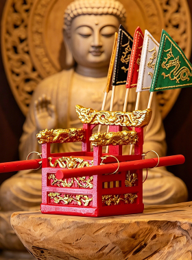 龙椅神轿配五色旗轿子闽南妈祖潮汕文化风俗创意车载家用迷你摆件