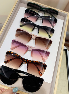 猫眼复古切边半框墨镜眉毛眼镜时尚感遮阳眼镜沙滩防紫外线太阳镜