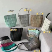 三家菱格菜篮子大号手拎包女时尚 几何水桶包撞色菱格单肩腋下包