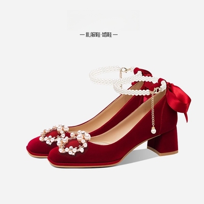 玛丽珍单鞋女红色秀禾婚鞋新娘鞋
