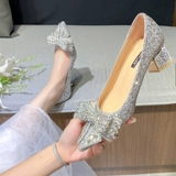 Свадебные туфли, золотая обувь для невесты на высоком каблуке, французский стиль, изысканный стиль