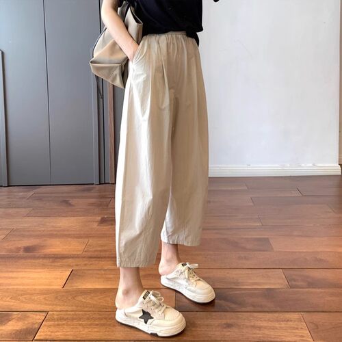 棉麻小个子萝卜裤女2026新款夏季薄款哈伦裤宽松九分老爹裤裤子
