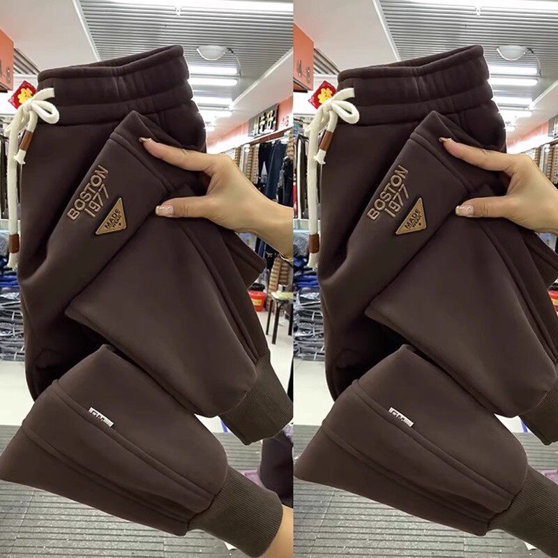 冬季新款加绒加厚休闲裤女韩版显瘦束脚哈伦裤纯棉保暖高腰运动裤