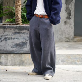 潮男休闲长裤 冬季 复古极简老钱风宽松毛呢直筒高级感cleanfit西裤