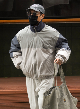 Propcell日系复古拼色立领棉服外套Cityboy休闲加厚保暖棉衣夹克