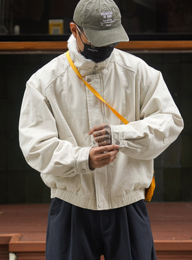 日系复古毛里立领工装夹克男宽松飞行员棉衣外套潮流保暖冬季棉服