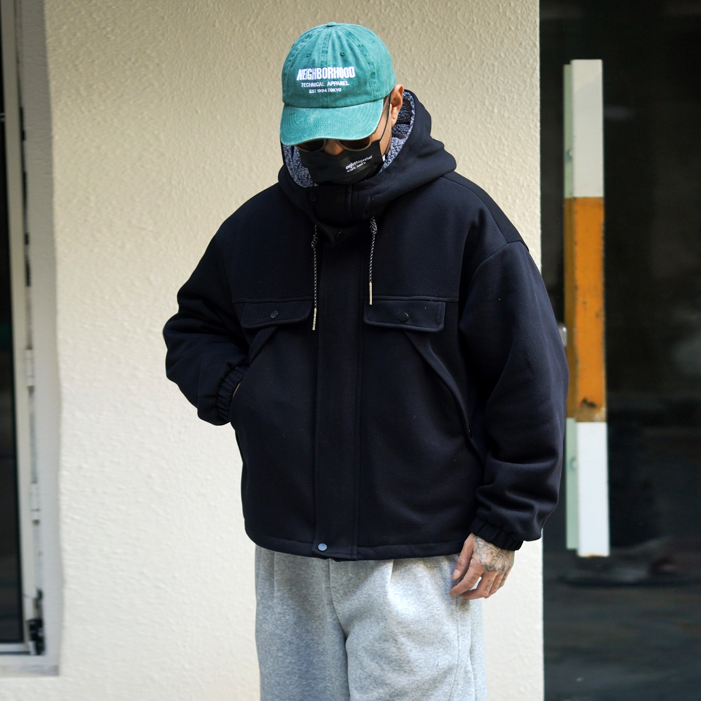 日系复古连帽加厚保暖工装棉衣