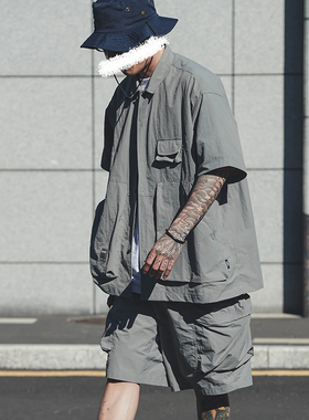 Propcell2022新款纯色夏季短袖衬衣CITYBOY风格日系宽松衬衫男潮