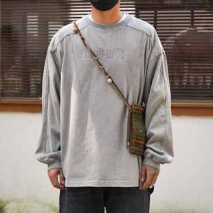 Propcell日系复古休闲潮流百搭oversize水洗解构卫衣宽松长袖 T恤