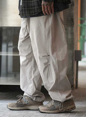 PROPCELL日系复古宽松廓形Cityboy通勤双褶皱休闲直筒裤束脚长裤