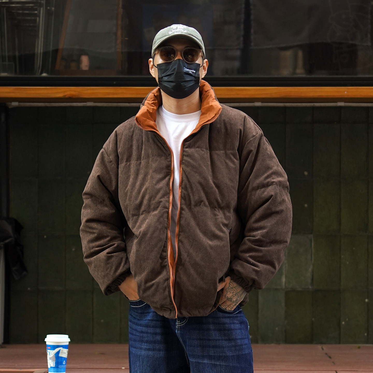 日系复古灯芯绒双面穿加厚羽绒服