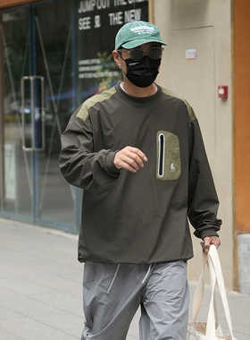 PROPCELL秋季户外机能复古日系宽松套头T恤薄款圆领山系长袖卫衣