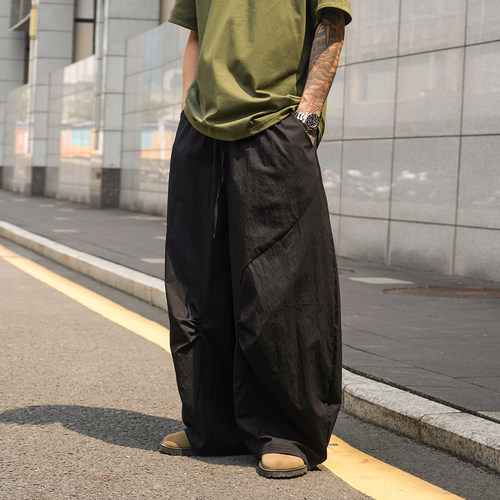 日系老钱风复古大码阔腿灯笼裤男