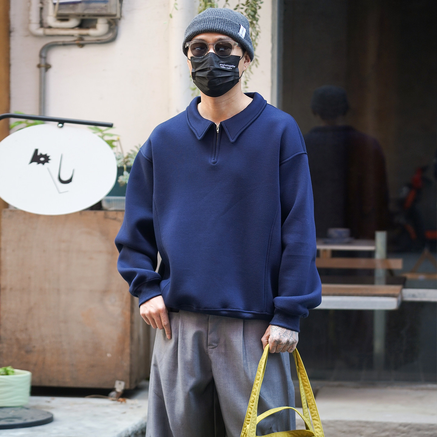 PROPCELL春秋日系复古极简风翻领卫衣男宽松半拉链polo衫休闲T恤,男装,卫衣,淘宝优惠券,粉丝福利购,淘宝优惠卷