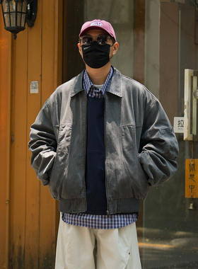 美式重磅水洗拼色翻领工装夹克日系休闲巴恩风复古cleanfit外套男