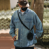 PROPCELL秋冬水洗牛仔衬衫 宽松CITYBOY日系通勤廓形长袖 衬衣外套