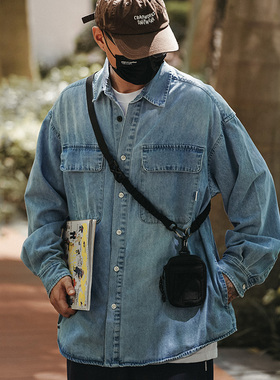 PROPCELL秋冬水洗牛仔衬衫宽松CITYBOY日系通勤廓形长袖衬衣外套