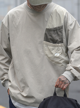 PROPCELL户外机能速干口袋圆领复古日系Cityboy休闲男宽松长袖T恤