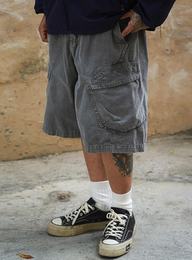 Propcell日系复古重洗多口袋工装短裤夏季宽松休闲cityboy五分裤