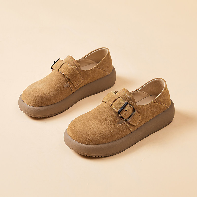 勃肯鞋女2025冬季新款百搭松糕厚底防滑加绒保暖一脚蹬复古豆豆鞋