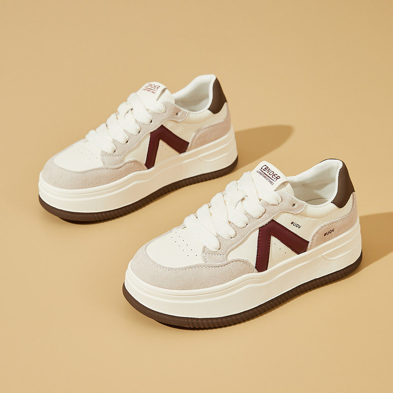 厚底增高黑白熊猫板鞋女INS潮2025新款春秋百搭显脚小真皮小白鞋