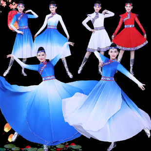 新品蒙古舞蹈演出服装女成人顶碗舞艺考民族风舞台表演装大摆裙