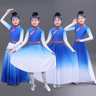 新品蒙古族儿童演出服装女生内蒙舞台表演服饰民族风长款大摆裙袍