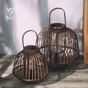 御三泥竹编手工灯笼喜庆蜡烛灯泡条状编制手提挂饰悬挂创意灯罩