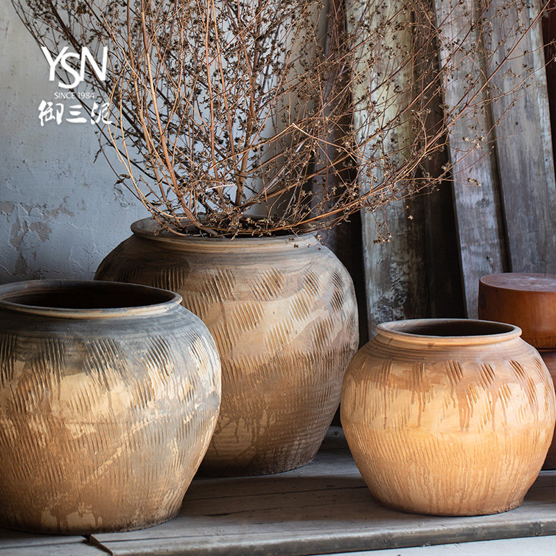 水缸大花盆鱼缸落地摆件庭院园林复古陶瓷仿古大缸粗陶手工圆坛,家居饰品,家饰软装搭配套装,淘宝优惠券,粉丝福利购,淘宝优惠卷