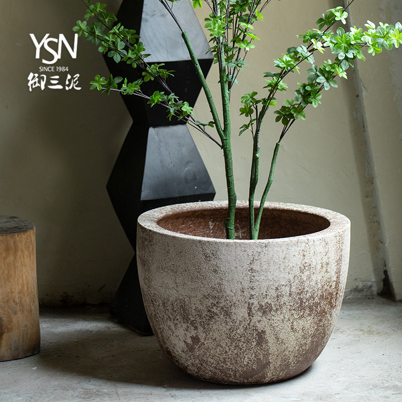 景德镇粗陶复古锈斑做旧老花盆水缸花坛养花土培种植装饰庭院摆件