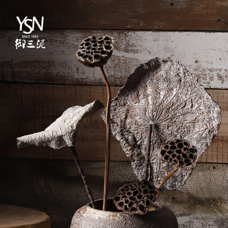 85cm干仿真树枝客厅95cm插花干花餐厅酒店道具莲叶荷叶干枯大荷叶