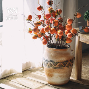 85cm御三泥仿真柿子果树枝家居软装 饰如意寓意果实野柿子摆件插花