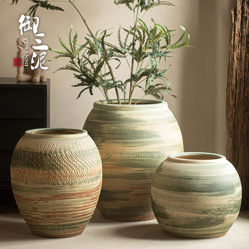 御三泥新中式简约手工创意小清新大陶罐庭院户外种树绿植大花瓶